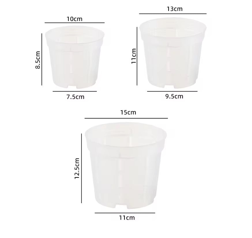 Set of 8 clear slotted pots